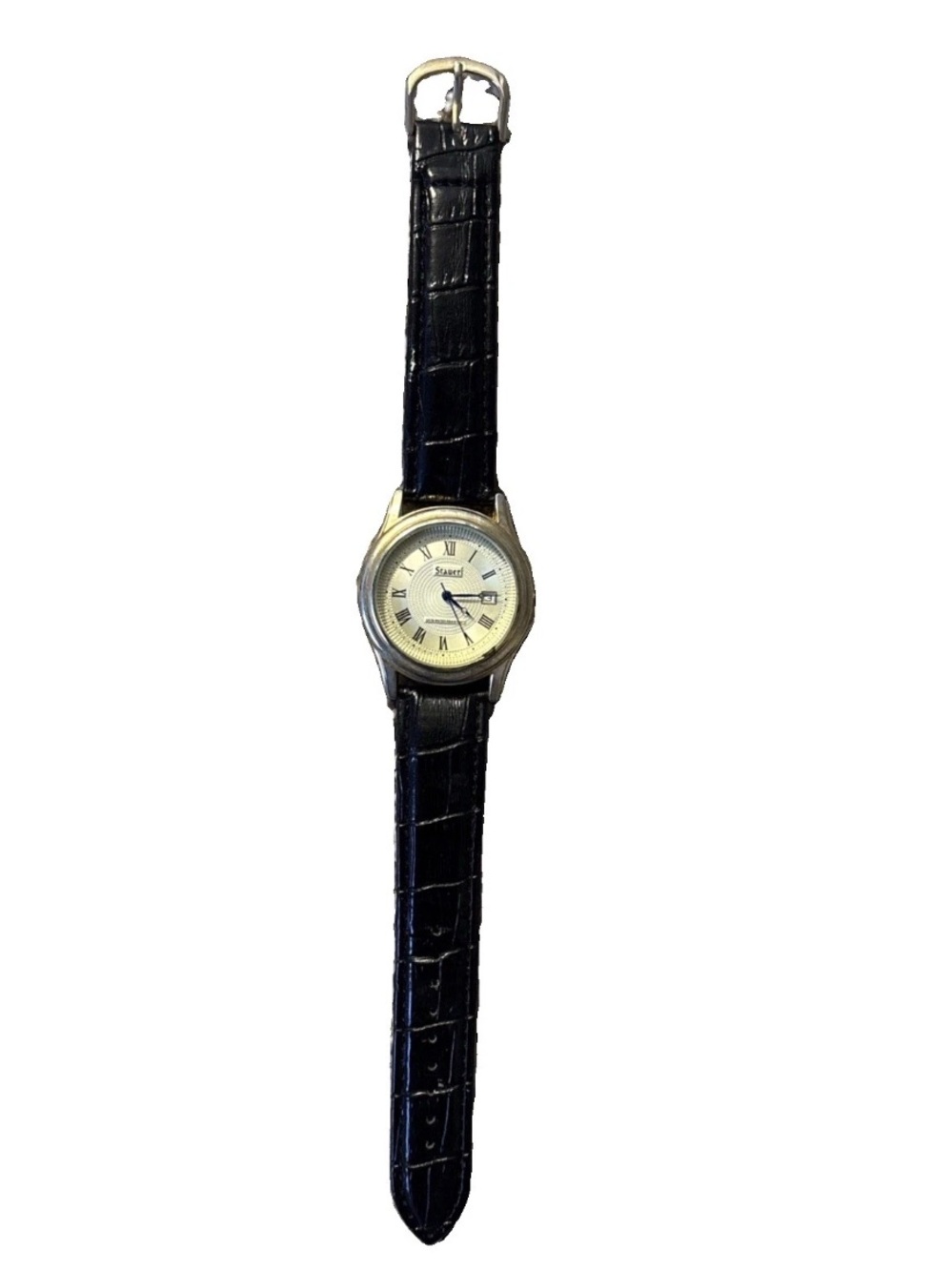 Stauer Metropolitan Gold-dial Men's Watch Black Leather Strap